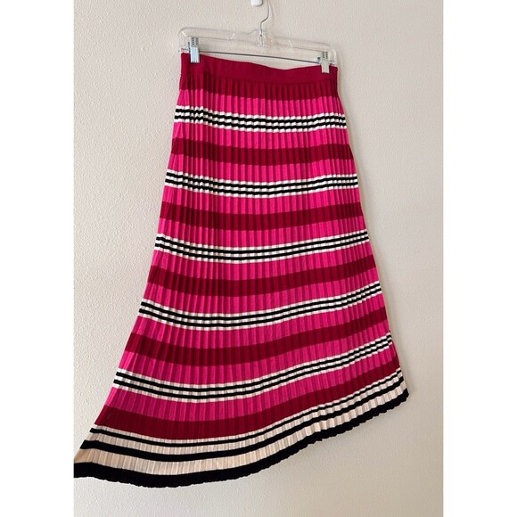 Anthropologie Dolan Dora Sweater Knit Pleated Midi Skirt Medium Pink Red Striped - Picture 4 of 6